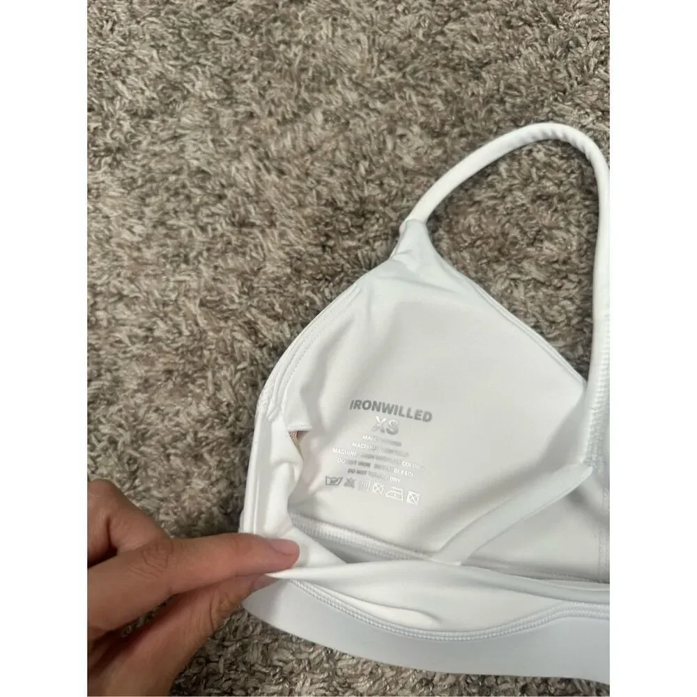 NWOT Iron Willed Core V-neck Sports Bra White Gym Lifting XS Racerback Dagger